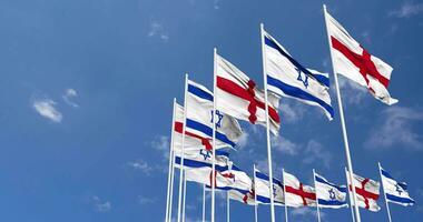 England and Israel Flags Waving Together in the Sky, Seamless Loop in Wind, Space on Left Side for Design or Information, 3D Rendering video