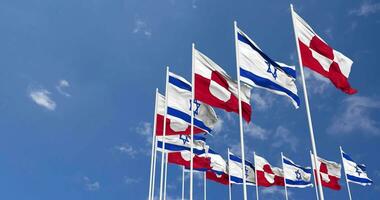 Greenland and Israel Flags Waving Together in the Sky, Seamless Loop in Wind, Space on Left Side for Design or Information, 3D Rendering video