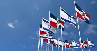 Dominican Republic and Israel Flags Waving Together in the Sky, Seamless Loop in Wind, Space on Left Side for Design or Information, 3D Rendering video