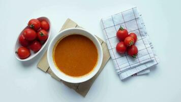 fresh tomato soup on table video