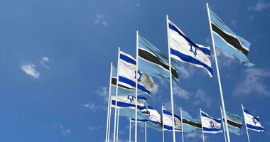 Botswana and Israel Flags Waving Together in the Sky, Seamless Loop in Wind, Space on Left Side for Design or Information, 3D Rendering video