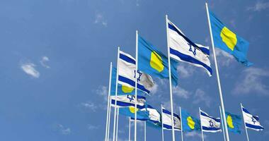 Palau and Israel Flags Waving Together in the Sky, Seamless Loop in Wind, Space on Left Side for Design or Information, 3D Rendering video