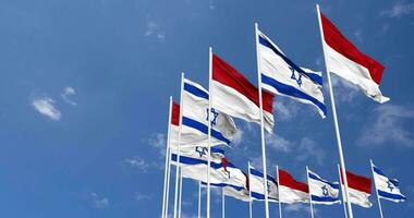 Monaco and Israel Flags Waving Together in the Sky, Seamless Loop in Wind, Space on Left Side for Design or Information, 3D Rendering video