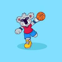 Cute Koala playing basketball vector lllustration, flat cartoon style