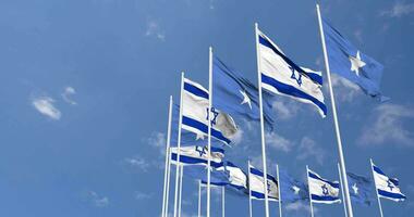 Somalia and Israel Flags Waving Together in the Sky, Seamless Loop in Wind, Space on Left Side for Design or Information, 3D Rendering video