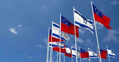 Samoa and Israel Flags Waving Together in the Sky, Seamless Loop in Wind, Space on Left Side for Design or Information, 3D Rendering video