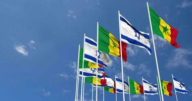 Senegal and Israel Flags Waving Together in the Sky, Seamless Loop in Wind, Space on Left Side for Design or Information, 3D Rendering video