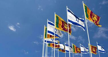 Sri Lanka and Israel Flags Waving Together in the Sky, Seamless Loop in Wind, Space on Left Side for Design or Information, 3D Rendering video