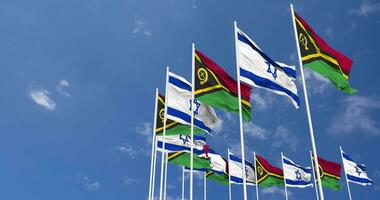 Vanuatu and Israel Flags Waving Together in the Sky, Seamless Loop in Wind, Space on Left Side for Design or Information, 3D Rendering video