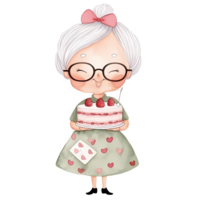 ai généré mignonne grand-mère gâteau aquarelle clipart illustration png