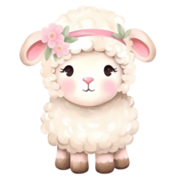 AI generated Cute Pink Little Sheep Watercolor Clipart Illustration png