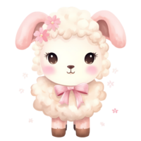 AI generated Cute Pink Little Sheep Watercolor Clipart Illustration png