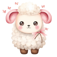 AI generated Cute Pink Little Sheep Watercolor Clipart Illustration png