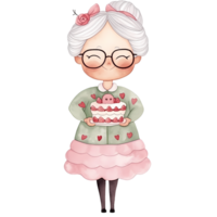 ai generado linda abuela pastel acuarela clipart ilustración png