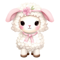 AI generated Cute Pink Little Sheep Watercolor Clipart Illustration png