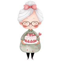 ai generado linda abuela pastel acuarela clipart ilustración png