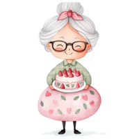 ai généré mignonne grand-mère gâteau aquarelle clipart illustration png