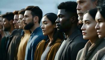 AI generated Group of multiethnic people standing in a row photo