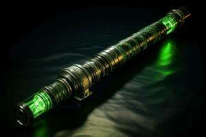 AI generated Green neon lightsaber. Generate ai photo