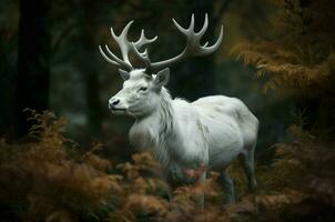 AI generated White stag forest. Generate AI photo