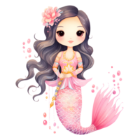 AI generated Cute Mermaid Princess Watercolor Clipart Illustration png