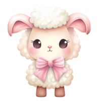 AI generated Cute Pink Little Sheep Watercolor Clipart Illustration png