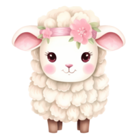 AI generated Cute Pink Little Sheep Watercolor Clipart Illustration png