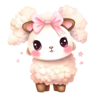AI generated Cute Pink Little Sheep Watercolor Clipart Illustration png