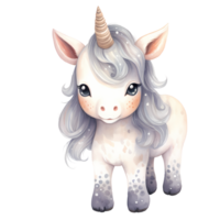 ai généré mignonne pastel bébé Licorne aquarelle clipart illustration png