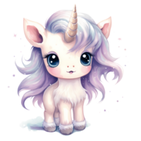 ai généré mignonne pastel bébé Licorne aquarelle clipart illustration png