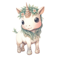 AI generated Cute Pastel Baby Unicorn Watercolor Clipart Illustration png