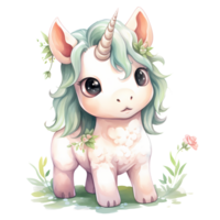 AI generated Cute Pastel Baby Unicorn Watercolor Clipart Illustration png