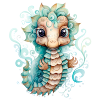 AI generated Cute Seahorse And Flowers Watercolor Clipart Illustration png