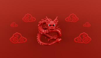 3d render for Happy Chinese new year 2024 of dragon zodiac with cloud on red background. photo