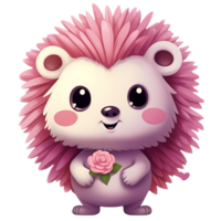 AI generated Cute Hedgehog Pink Valentine Clipart Illustration png