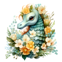 AI generated Cute Seahorse And Flowers Watercolor Clipart Illustration png