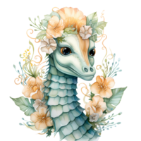 AI generated Cute Seahorse And Flowers Watercolor Clipart Illustration png