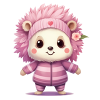 AI generated Cute Hedgehog Pink Valentine Clipart Illustration png