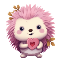 AI generated Cute Hedgehog Pink Valentine Clipart Illustration png