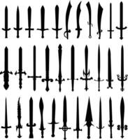 Swords black silhouettes set isolated vector on a white background