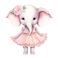 ai generado linda elefante ballet acuarela clipart ilustración png