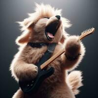 ilustración de un perro jugando guitarra, canto roca, generado por ai foto