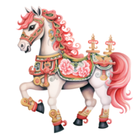 ai gegenereerd schattig carrousel paard waterverf clip art illustratie png