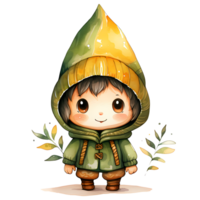 ai generado linda duende niño acuarela clipart ilustración png