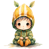 AI generated Cute Elf Child Watercolor Clipart Illustration png