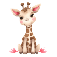 ai gegenereerd schattig giraffe bloemen Valentijn waterverf clip art illustratie png