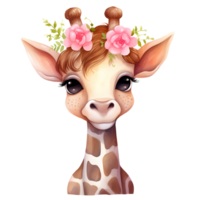 ai generato carino giraffa fiori San Valentino acquerello clipart illustrazione png