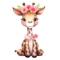 ai généré mignonne girafe fleurs Valentin aquarelle clipart illustration png