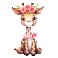 ai gegenereerd schattig giraffe bloemen Valentijn waterverf clip art illustratie png