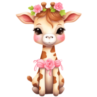 ai gegenereerd schattig giraffe bloemen Valentijn waterverf clip art illustratie png